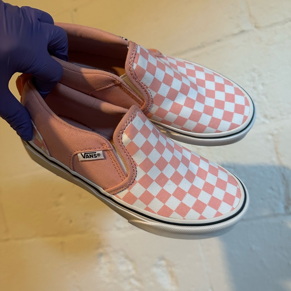 Vans Pink and White Checkered Slip-Ons